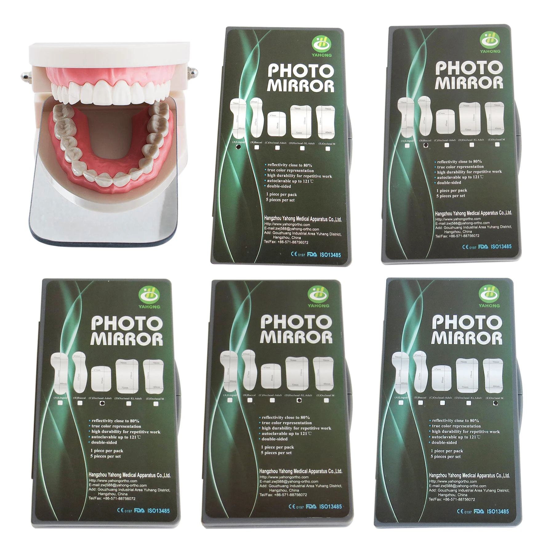 YAHONG 5Pcs/Set Dental Double-Sided Glass Photo Mirror Intraoral Photographic Oral Orthodontic Lingual Buccal Occlusal 5 Sizes
