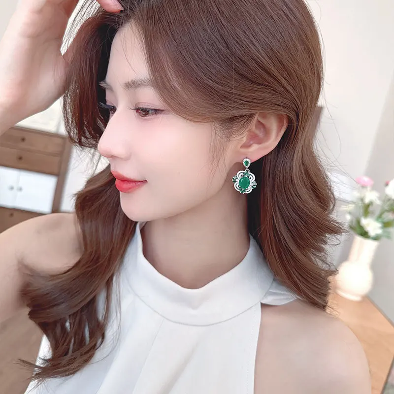 FXLRY легкие роскошные изумрудные циркониевые S925 серебряные иглы элегантные