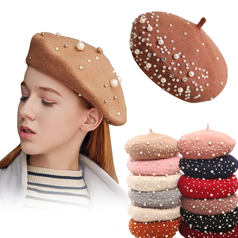 Новинка 2021 модная зимняя теплая шапка-берет с французским жемчугом элегантные