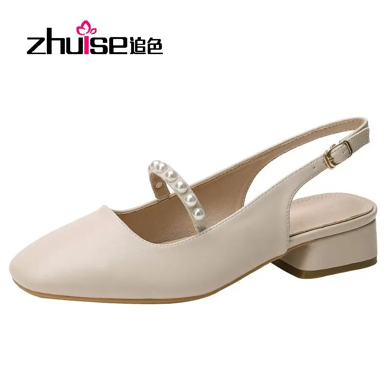 

Leather Mary Jane Shoes Women's Sandals 2022 Summer New Square Head One-Word Buckle Back Empty Baotou Low-Heeled Loafers