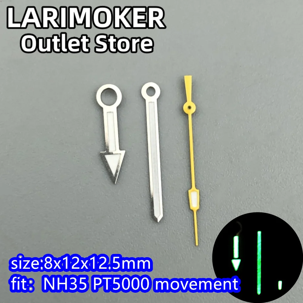 LARIMOKER серебристо-Желтые часы для ручного движения NH35 PT5000 зеленые светящиеся иглы