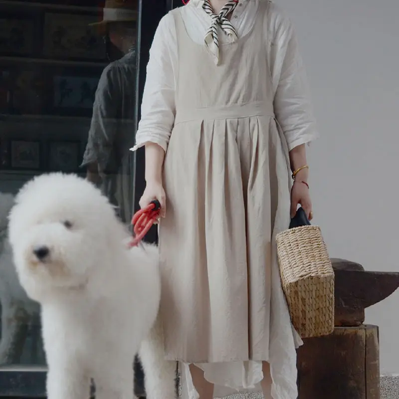 

Французский Фартук из хлопка и льна в стиле ретро, Цветочные Комбинезоны, рандомная работа, корейский Цветочный наряд, однотонный садовый фартук