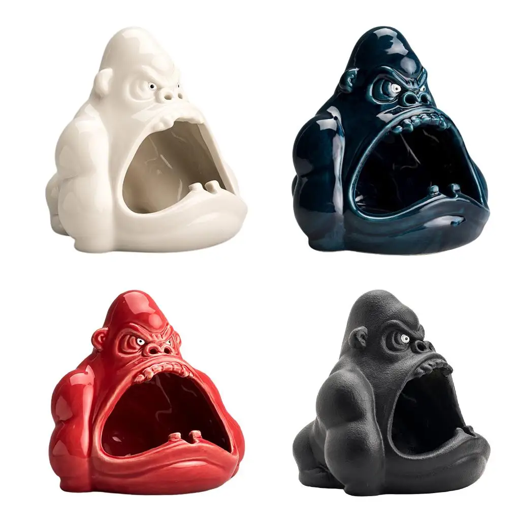 

Керамическая пепельница в форме орангутана с большим ртом, Большая вместительная пепельница с мультяшным животным, подставка для благовоний, конусная горелка для автомобиля, дома, офиса