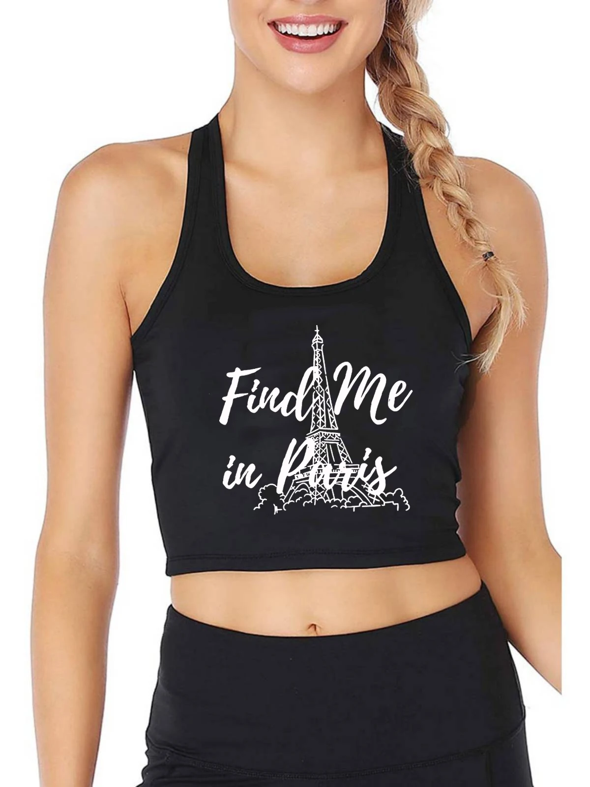 

Eiffel Tower Graphic Find Me In Paris Design Crop Top Women's Vacation Casual Sexy Tank Tops Fashion Innerwear Camisole