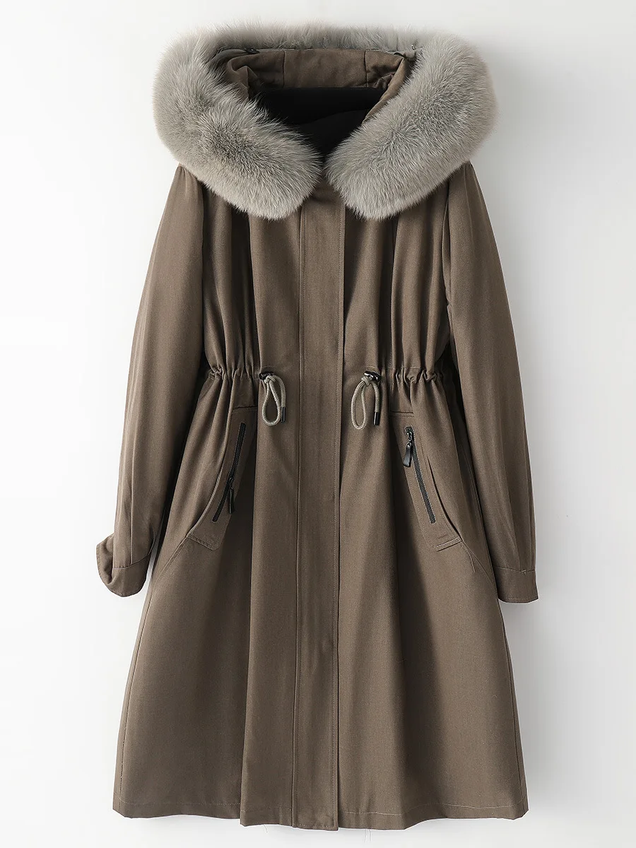 Parker Fox Fur Collar 2022 New Detachable Rabbit Fur Liner Fashion Hooded Winter Long Fur Coat for Women