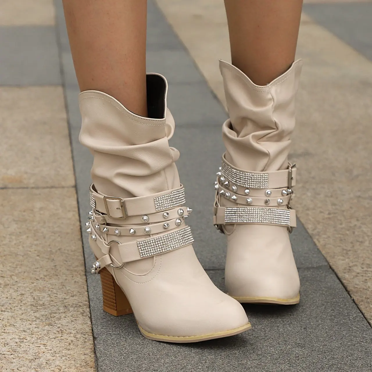 

Женские ботинки на высоком каблуке, женская обувь с круглым носком на шпильке, летние резиновые дамские однотонные ботильоны без шнуровки из искусственной кожи для верховой езды