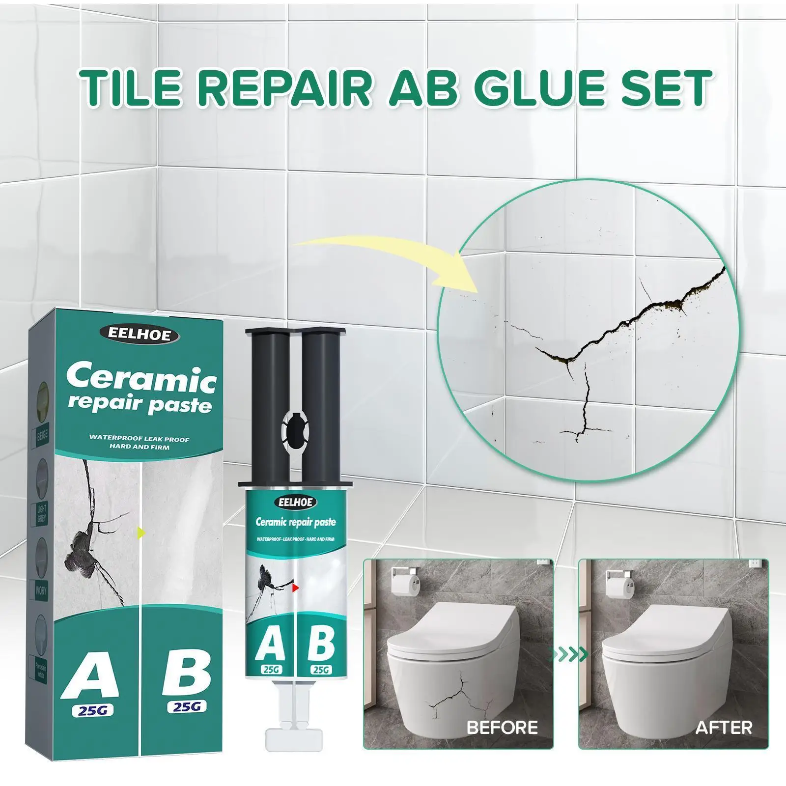 

AB Tile Repair Agent Paste Floor Toilet Bathroom Sink Tile Repair For Fiberglass Porcelain Ceramic Fix Shower Repair Kit Re S5F6
