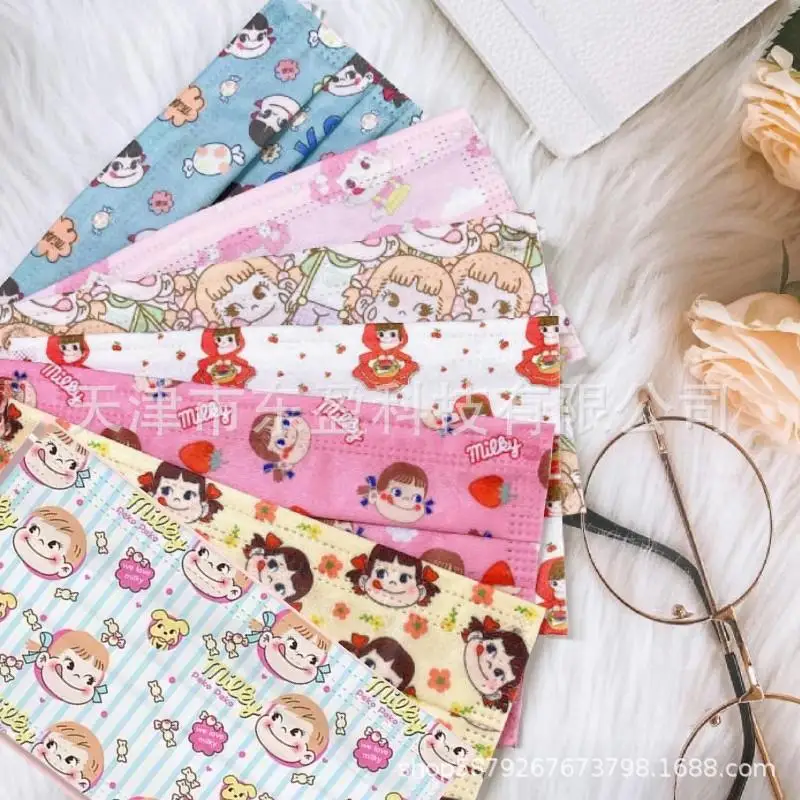 

50Pcs Kawaii Anime Fujiya Series Cute Print Disposable Protective 3 Layers Facemask Cartoon Dust Mask Boy Girl Gift No Box