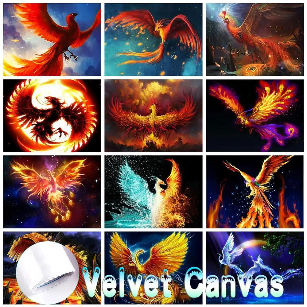 

5D Diamond Embroidery Cross Stitch Phoenix Full Square Velvet Canvas Diamond Painting Animals Mosaic Art Home Decoration