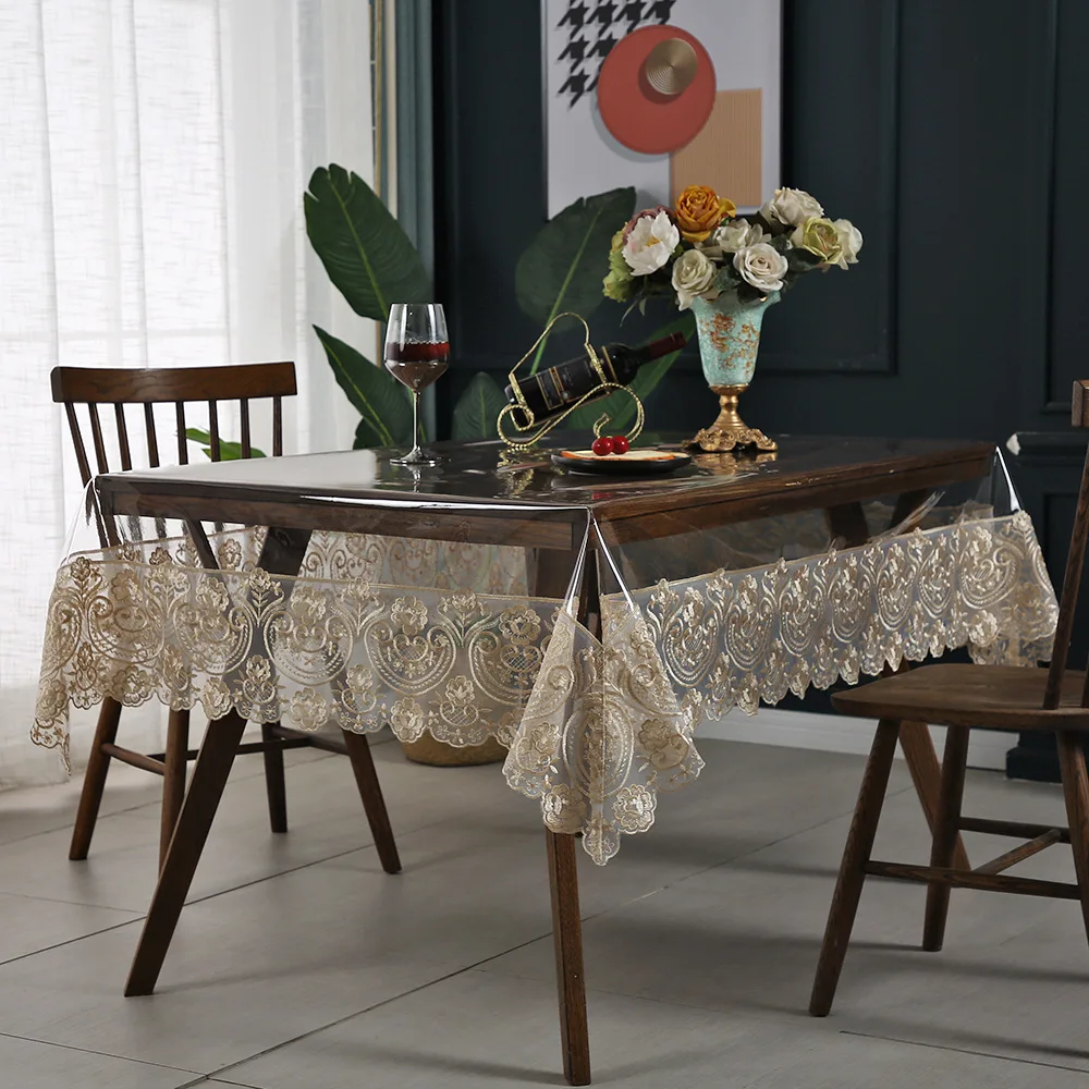 

PVC transparent Tablecloth waterproof table cover oilcloth custom 4/6 seater rectangle Square Round lace table cloth