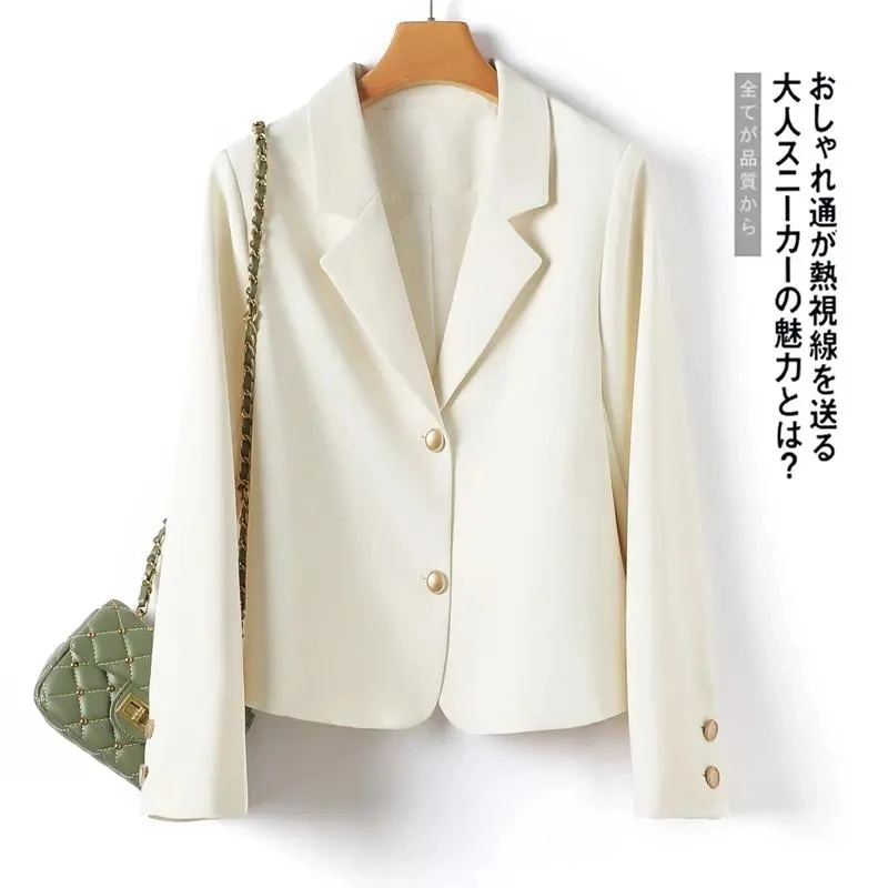 

Short Blazer Jackets For Women 2023 Spring New Korean Casual Single-breasted Cropped Suit Loose Long Sleeve Coat Ladies Outwears