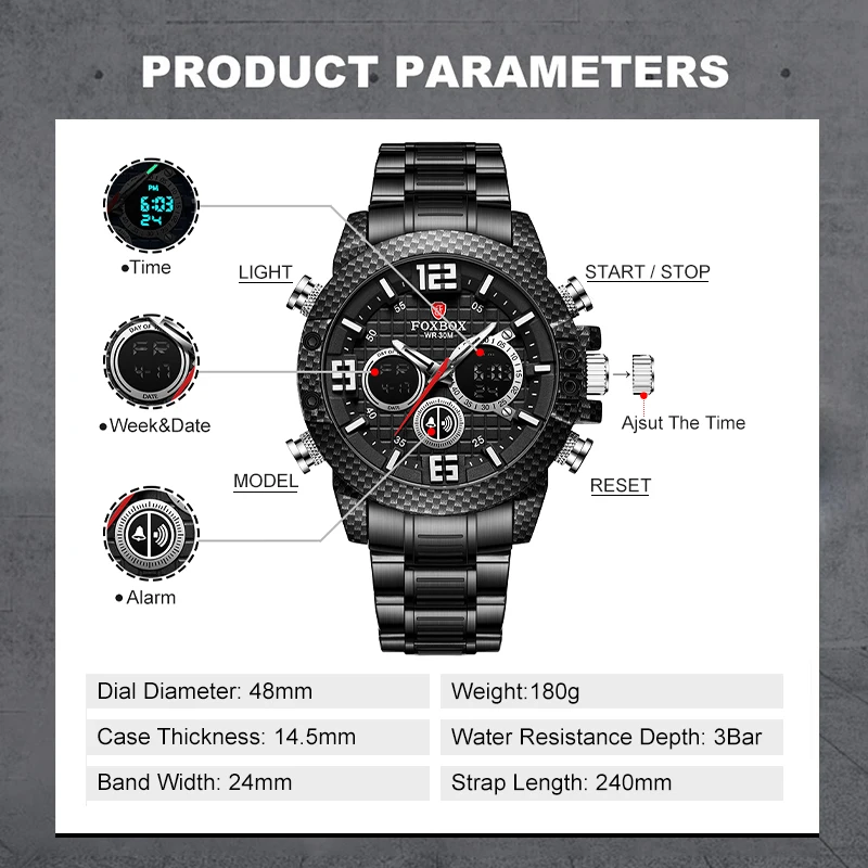 LIGE Men Watches Military Sport Watch Carbon Fiber Quartz Digital Alarm Dual Display Wristwatch Waterproof Chronograph Man Clock |