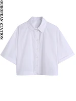 pailete women 2022 fashion loose white poplin shirts vintage short sleeve button up female blouses blusas chic tops