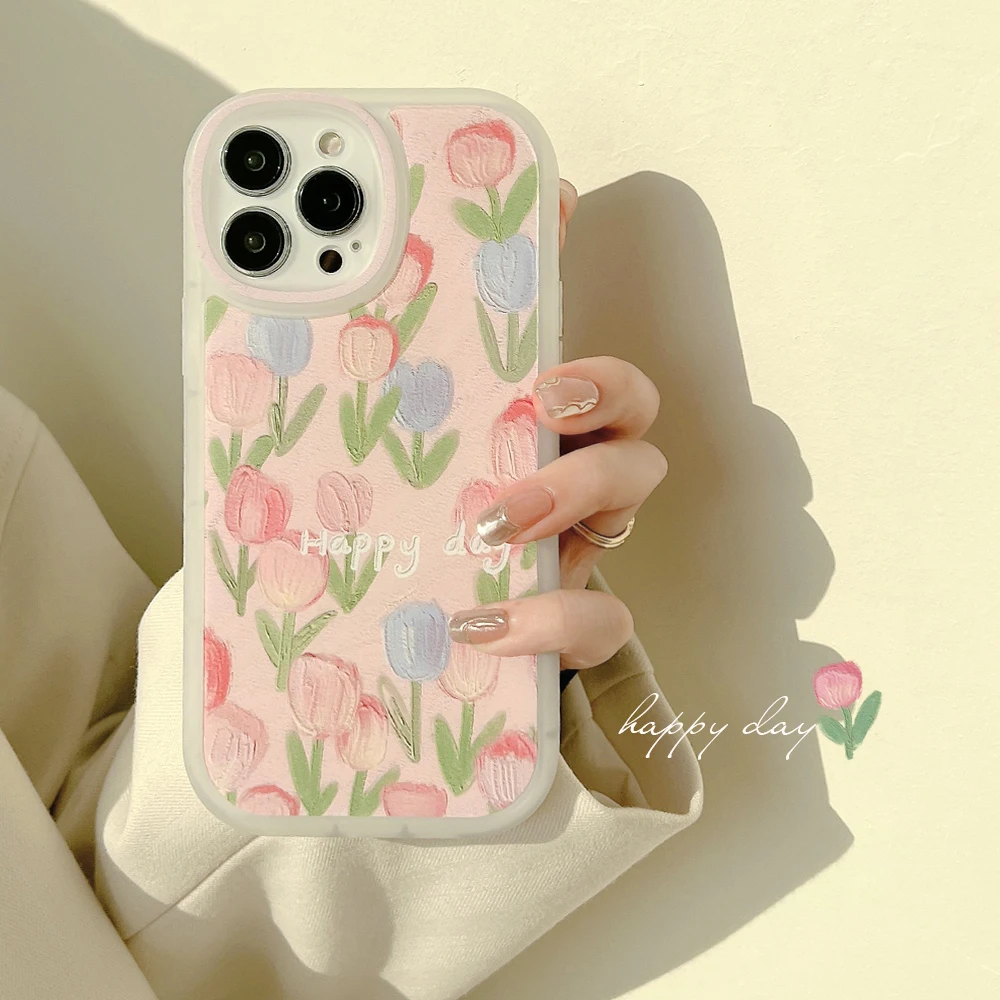 

Reto Pink Flowers Painting Soft Phone Case For iPhone 13 Pro Max 12 Mini 11 Xr Xs Max X 7 8 Plus Cell Capa Back Cute Cover Funda