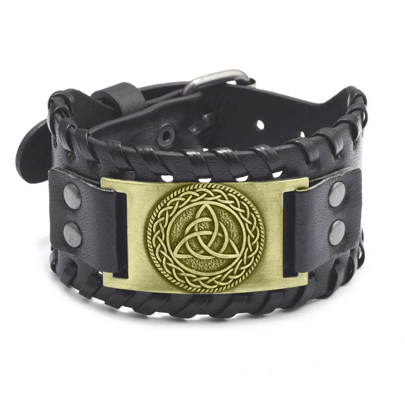 

New Retro Wide Leather Nordic Rune of Odi Bracelet Men's Bracelet Triangle Celtic Viking Jewelry Bracelet Accessories Party Gift