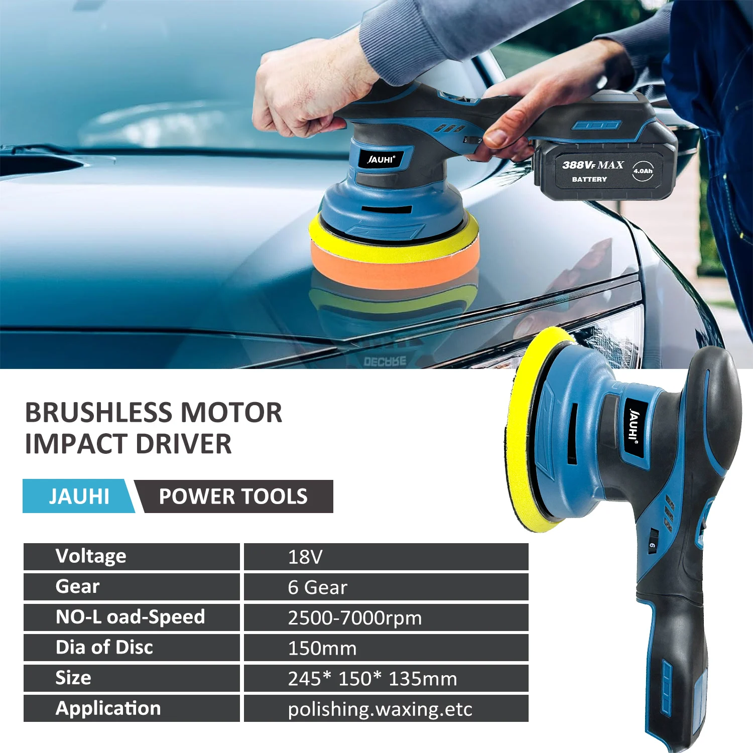 JAHUI 150 мм 7000 об/мин Беспроводная бесщеточная фотоэлектрическая 6-скоростная