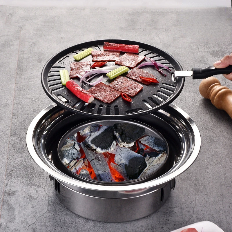 

KoreanStainlessSteel Charcoal Barbecue Grill Household Korean BBQ Grill Non-stick for Home Kitchen Outdoor Garden Barbecue Stove