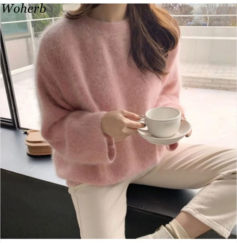 Нежные вязаные топы Woherb трикотажная Милая офисная уличная одежда кардиган осень