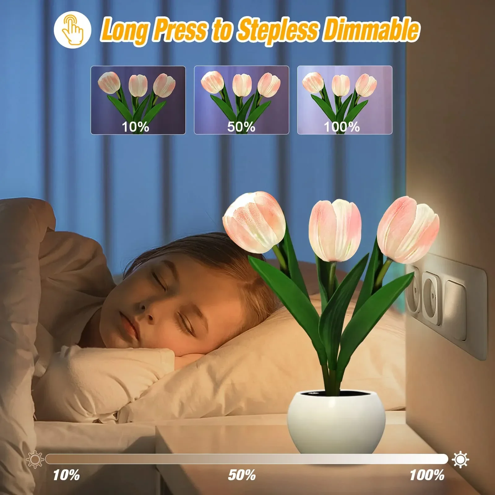 

LED Tulip Night Light USB rechargeable Bedside Simulation Flower Table Lamp Home Atmosphere Decoration Romantic Potted Gift