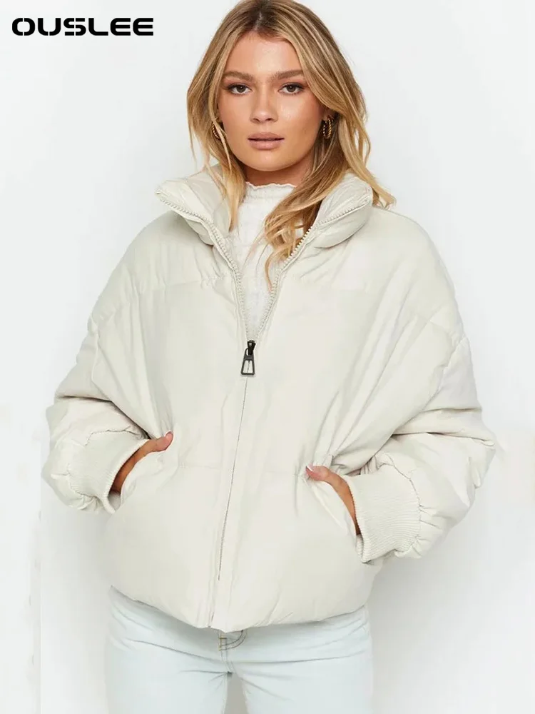 Winter Jacket Women Parka Down Cotton Coat Female Thick Warm Bread Clothing Casual Simple Multicolor Stand Collar Zipper Jacket