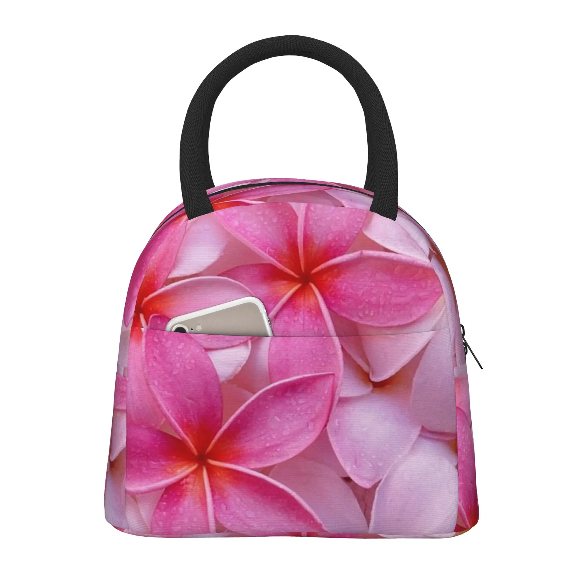 

Тропический Розовый Ланч-бокс Plumeria с цветами для женщин, Большой Многоразовый изолированный Ланч-бокс для работы, складной тоут для взрослых для офиса