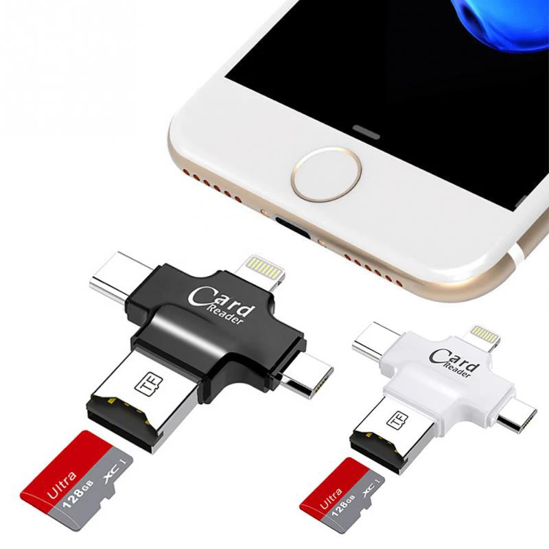 Multi-Function 4 in 1 Card Reader Type-c/Lightning/Micro USB/USB 2.0 All in 1 Micro SD Reader for iPhone 5/5s/6/6 plus/6s