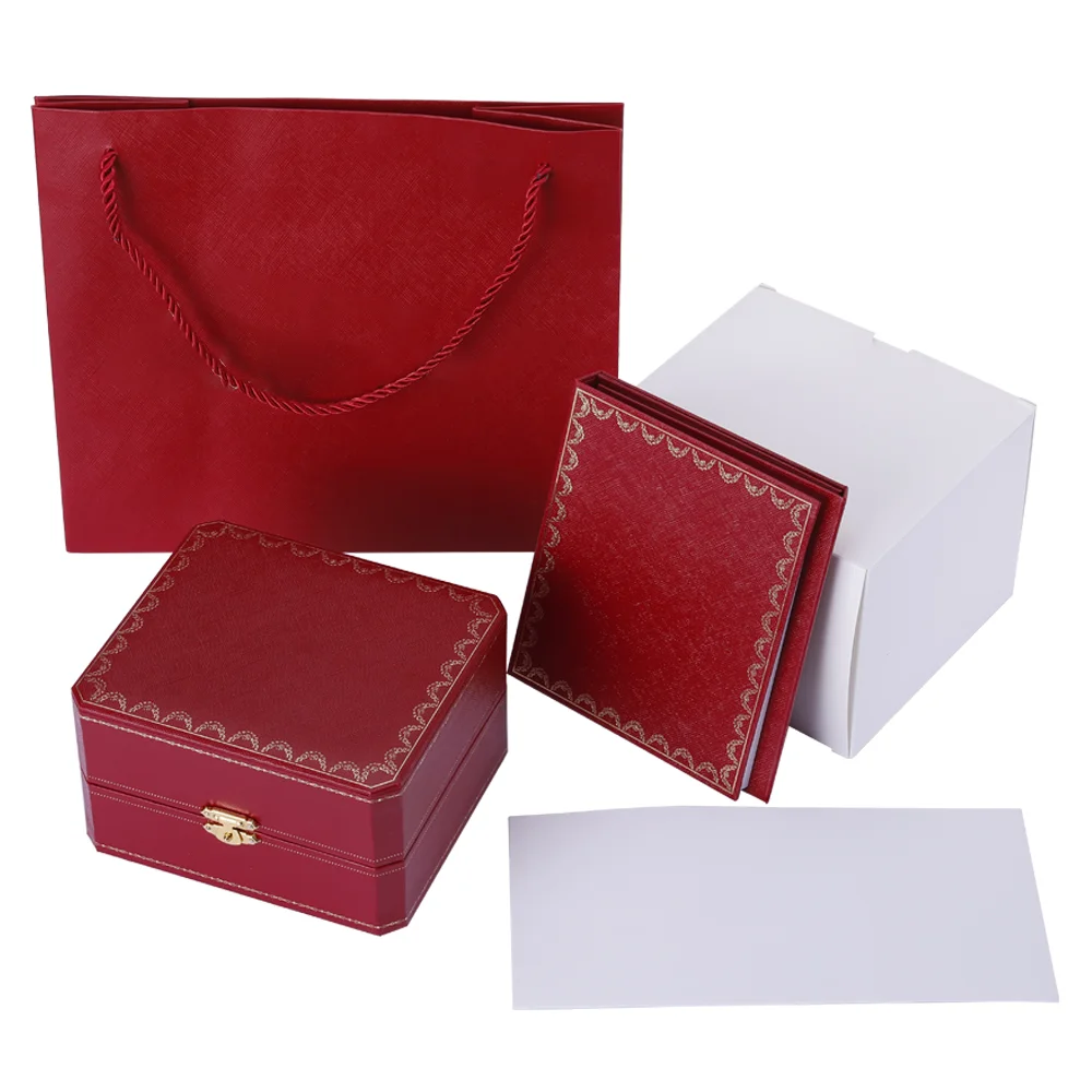 Luxury Red Mens Watch Box Original Woman's Watches Boxes Men Wristwatch Booklet Cad Card Tags And Papers In English Inner Outer