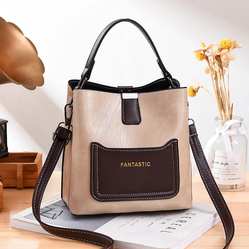 

2023 Women's bags bucket bag new trendy Korean version messenger bag contrast color fashion shoulder bag
