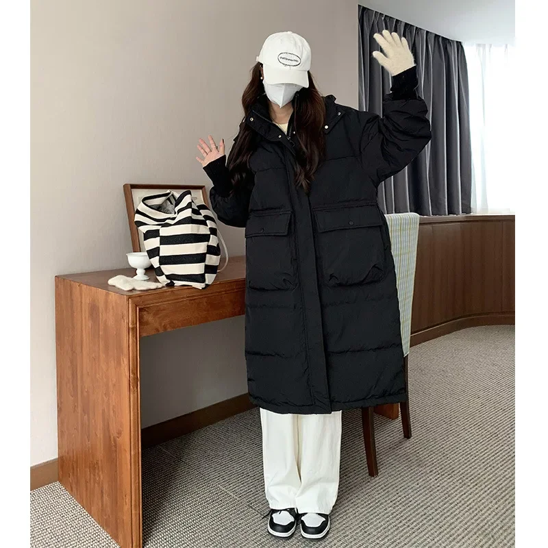 Женская Стеганая куртка с капюшоном длинная свободная теплая парка большими