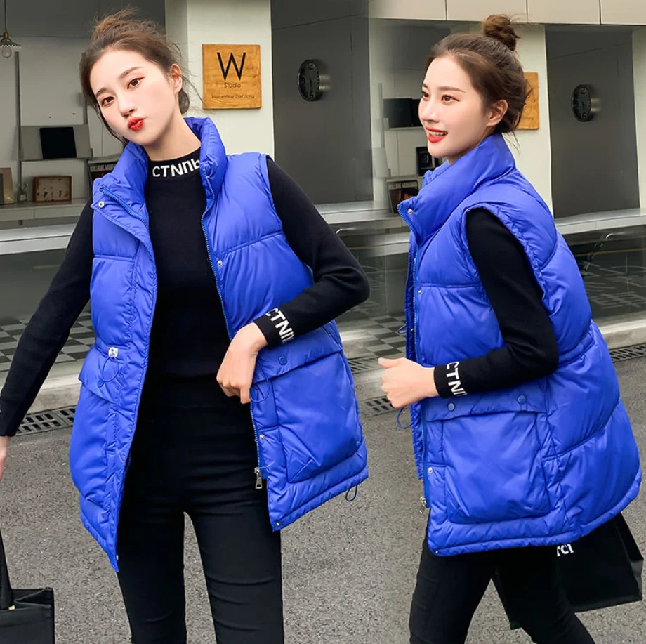 

Beardon 2022New Autumn And Winter Women's Short Down Cotton Vest Korean Version Loose Stand Collar Drawstring Waistcoats Jacket