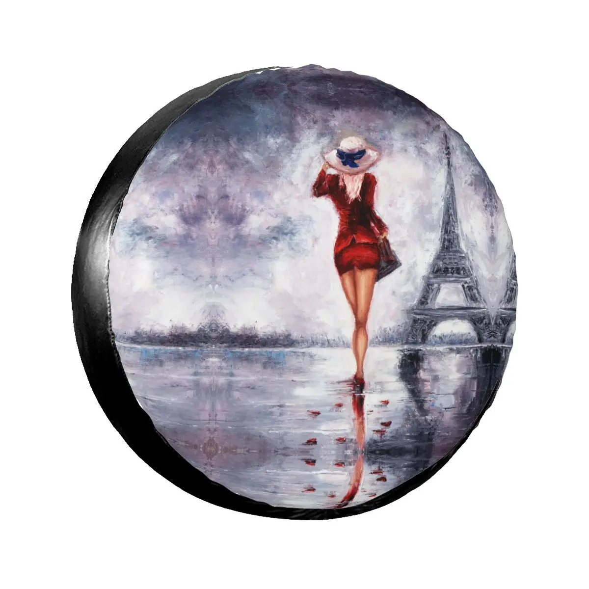

1pcs Universal Car Spare Tire Covers Case Auto Wheel Tires Oil Painting Woman In Paris Vehicle Tyre Waterproof Polyester Bag