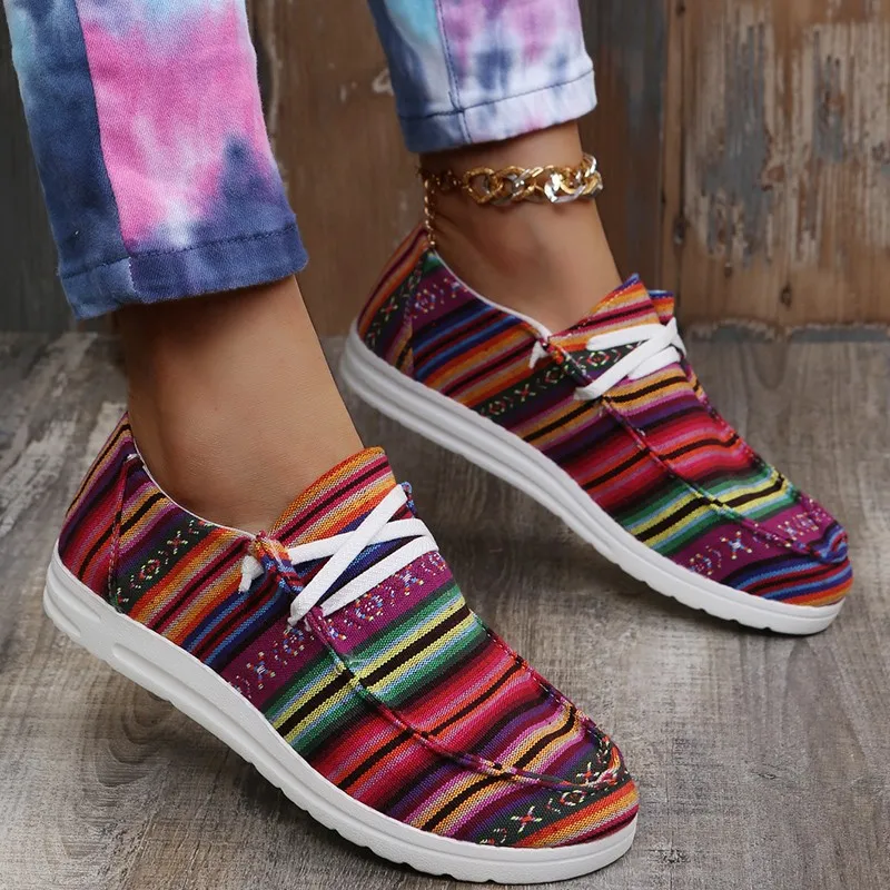 

New Women's Casual Shoes Fashion Lace-Up Colorblock Leopard Flats Round Toe Shallow Mouth Comfort Loafers Zapatos Mujer 2022