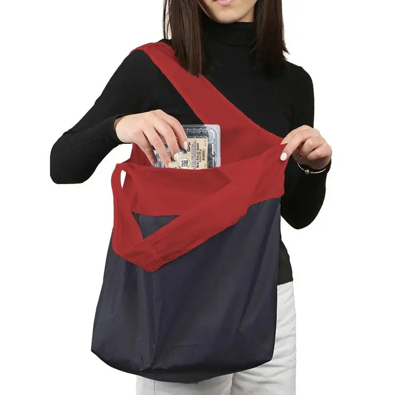 

Reusable Grocery Bags Foldable Shopping Polyester Travel Grocery Pouch Eco-Friendly Waterproof Portable Handbags For Grocery