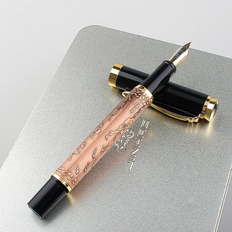 

luxury School Office Writing Fountain Pen 0.5mm Fine Nib relief Pattern Metal Iraurita Ink Pens Student Stationery Supplies