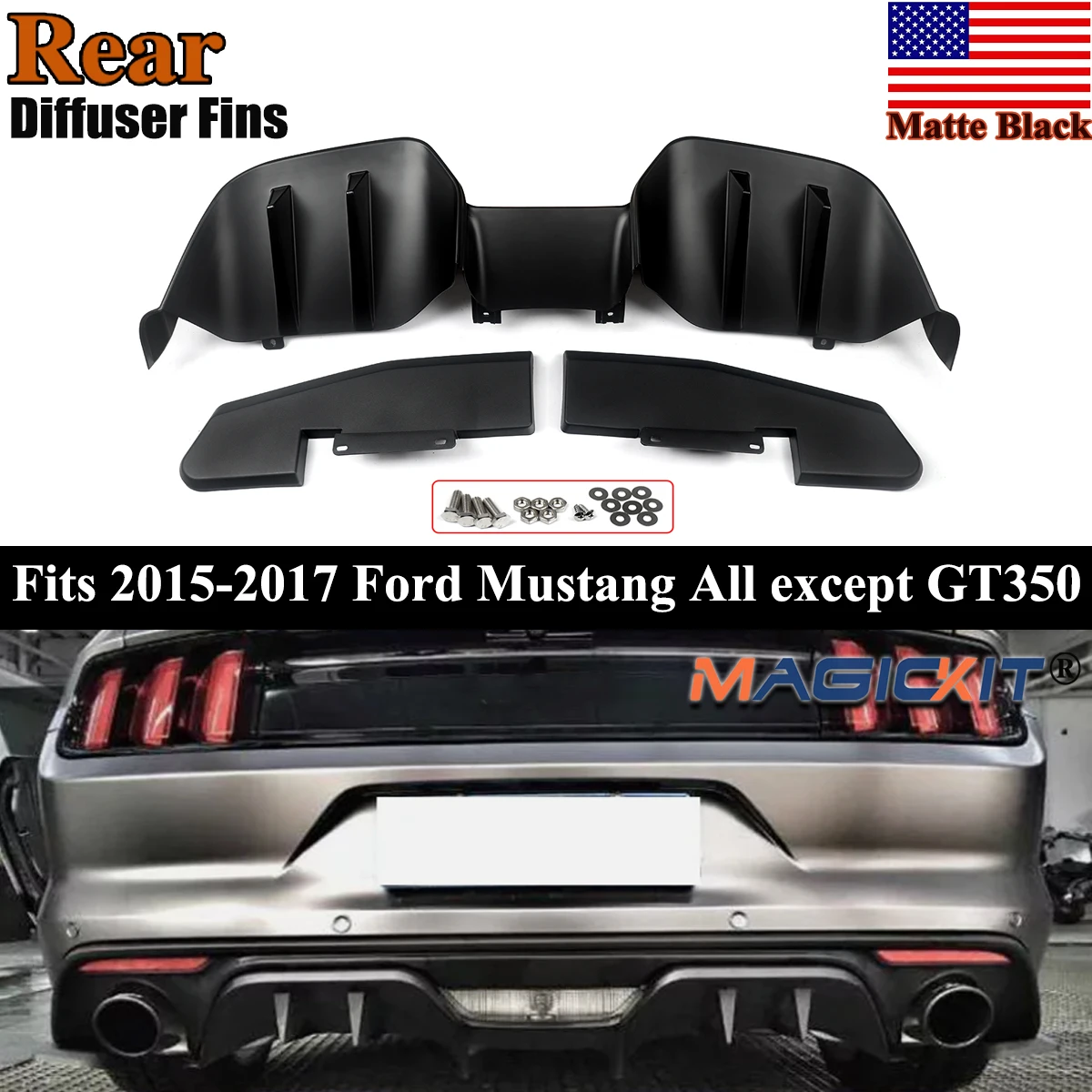 Фото Задний бампер в стиле RTR, диффузор, совместимый с Ford Mustang 2015 2016 2017, тюнинг, задний бампер, балдахин, обвесы, матовый черный №1