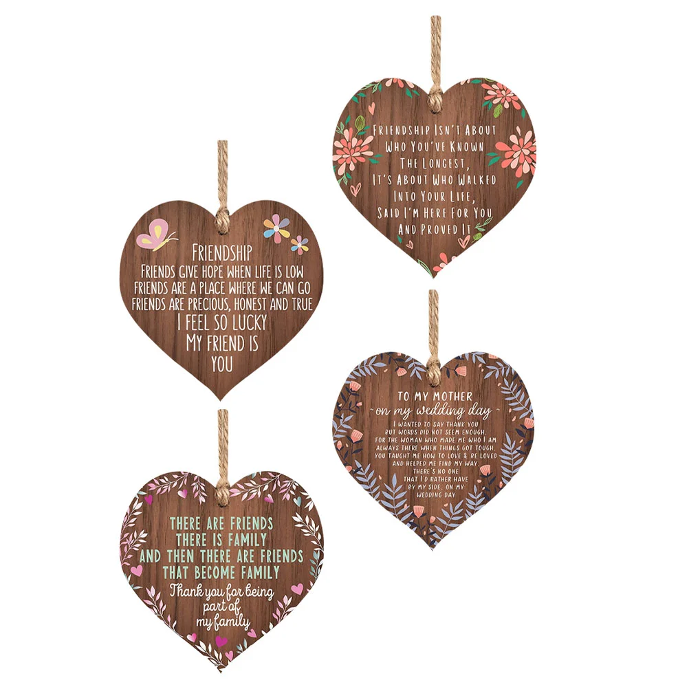 

4pcs Exquisite Wall Hanging Wooden Board Home Heart Shaped Wooden Decor Hangtag