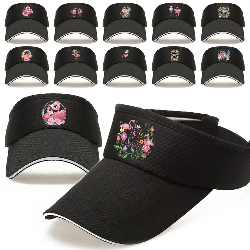 

Women's Summer Breathable Sunscreen Visors Hats Adjustable Cotton Empty Top Cap Men Sports Baseball Caps Flamingo Print Sun Hat