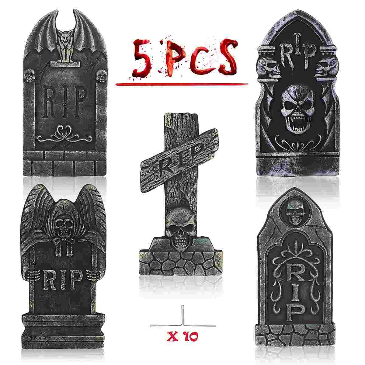 

PRETYZOOM 5PCS Halloween Tombstone Yard Decorations Spooky Haunted House Indoor Outdoor Ornaments with Ground Stakes