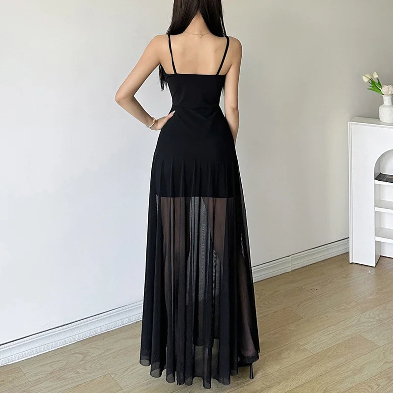 Летнее женское платье в стиле пэчворк Y2k черное Тюлевое Харадзюку тонкая туника с