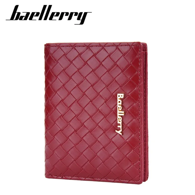Фото Новый женский кошелек Baellerry с плетеным узором, короткий, на кнопке, с множеством отделений для карт, для хранения кредитных карт, тонкий кошелек №1