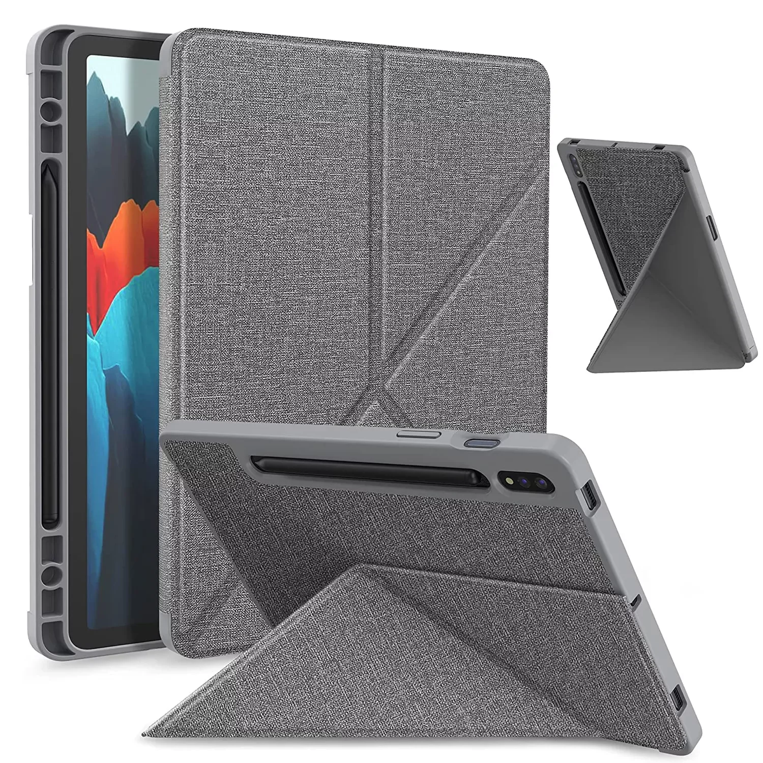 

Galaxy Tab S7 Plus S7 FE 12.4 inch Case Cover with Pencil Holder Multi-Folding Stand Book for Galaxy Tab S8 Plus S8+