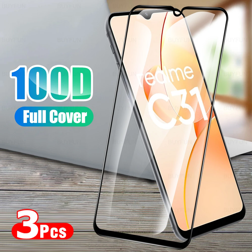 

3 шт. 100D Защитное стекло для экрана для Oppo Realme C31 закаленное стекло для Oppo realme c35 c3 защитное стекло HD пленка полное покрытие
