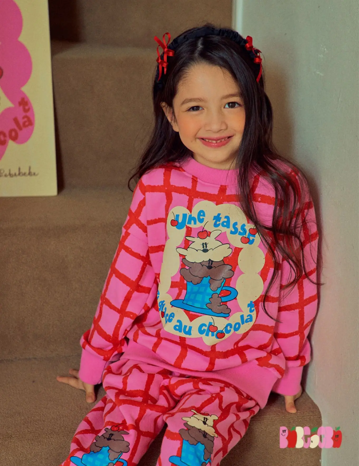 

2023 Autumn New Children's Cartoon Checker Sweater Boys and Girls Korean Cute Sweater Pants Set