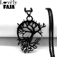 gothic tree of life stainless steel chain necklaces womenmen blace color statement necklace jewelry arbol de la vida n3087s03