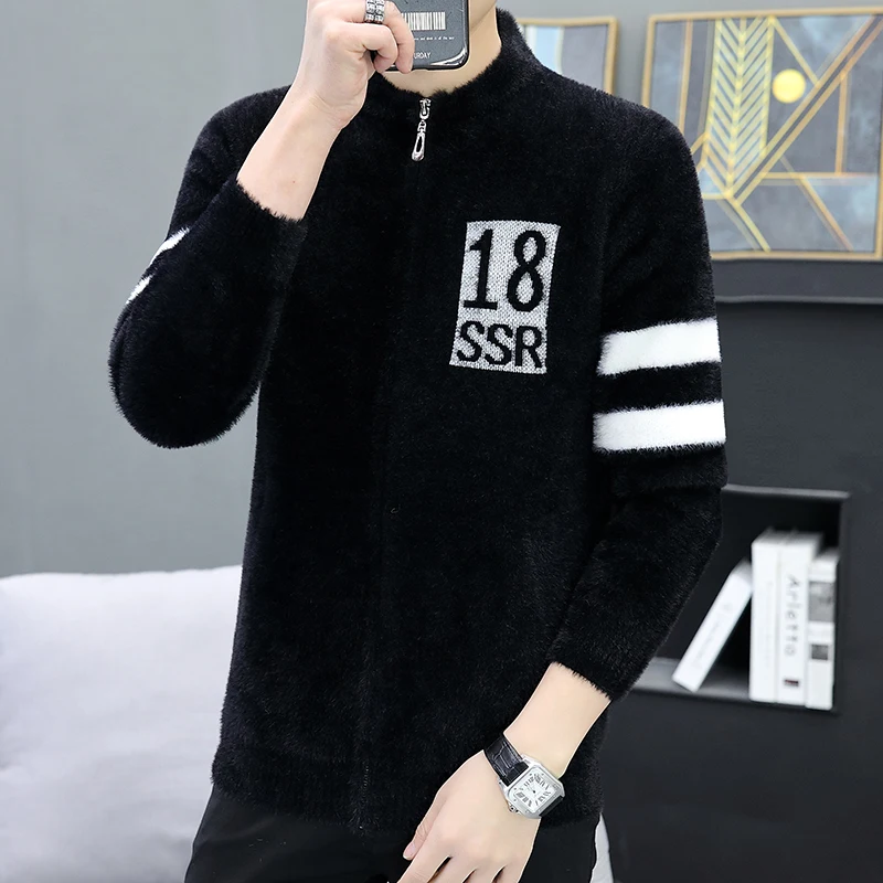 DYB&ZACQ Men's Sweater Cardigan Coat Spring and Autumn New Youth Trend Stand Collar Thick Sweater Men's Winter Sweater 3XL