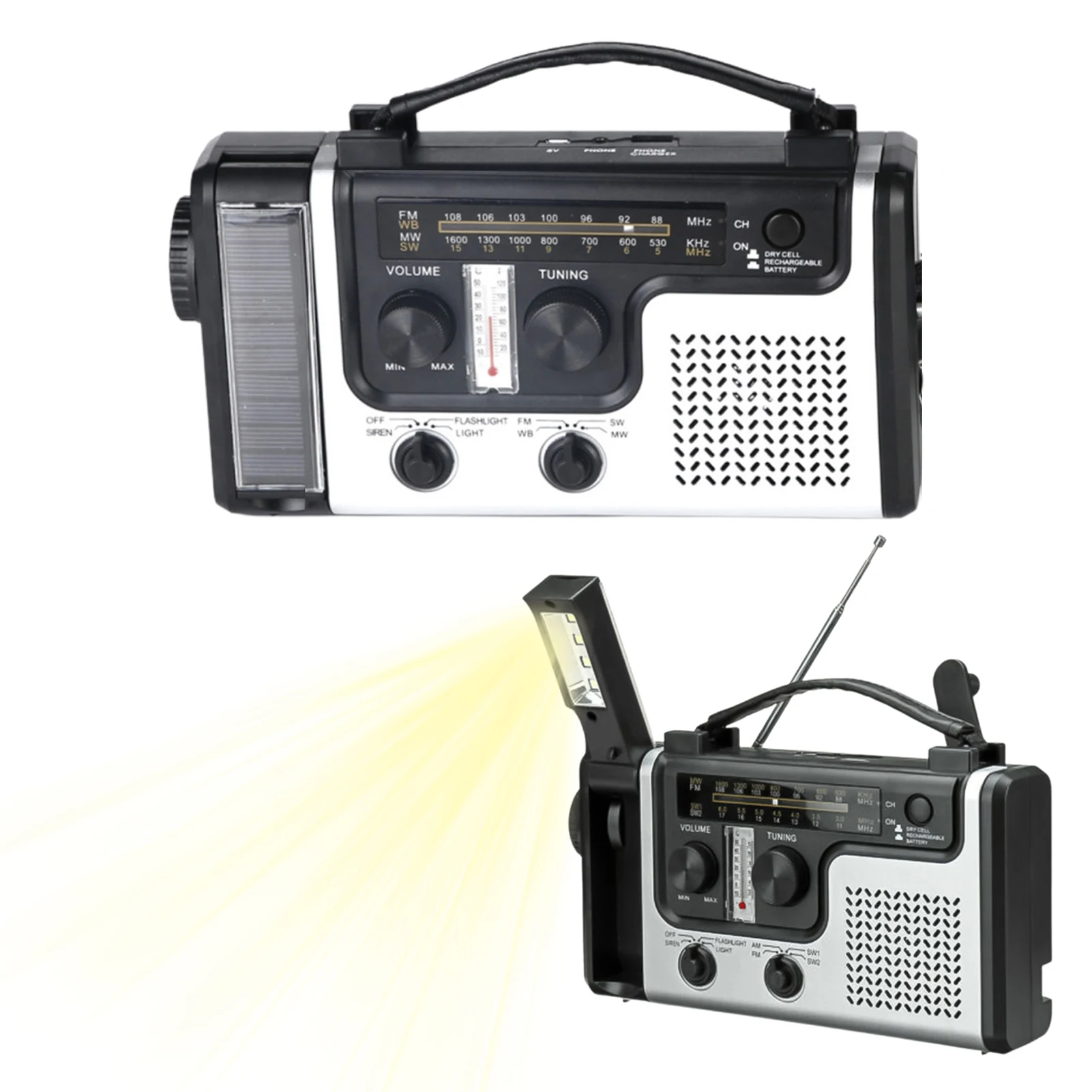 

Аварийная метеостанция, портативный Радиоприемник на солнечной батарее с ручным управлением, многодиапазонный AM/FM/SW светодиодный фонарик ...