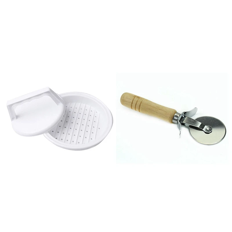 

1Pcs Stainless Steel Wood Handle Pizza Wheel Cutter & 1Pcs Burger Press Hamburger Patty Maker,For Burger Making Kit
