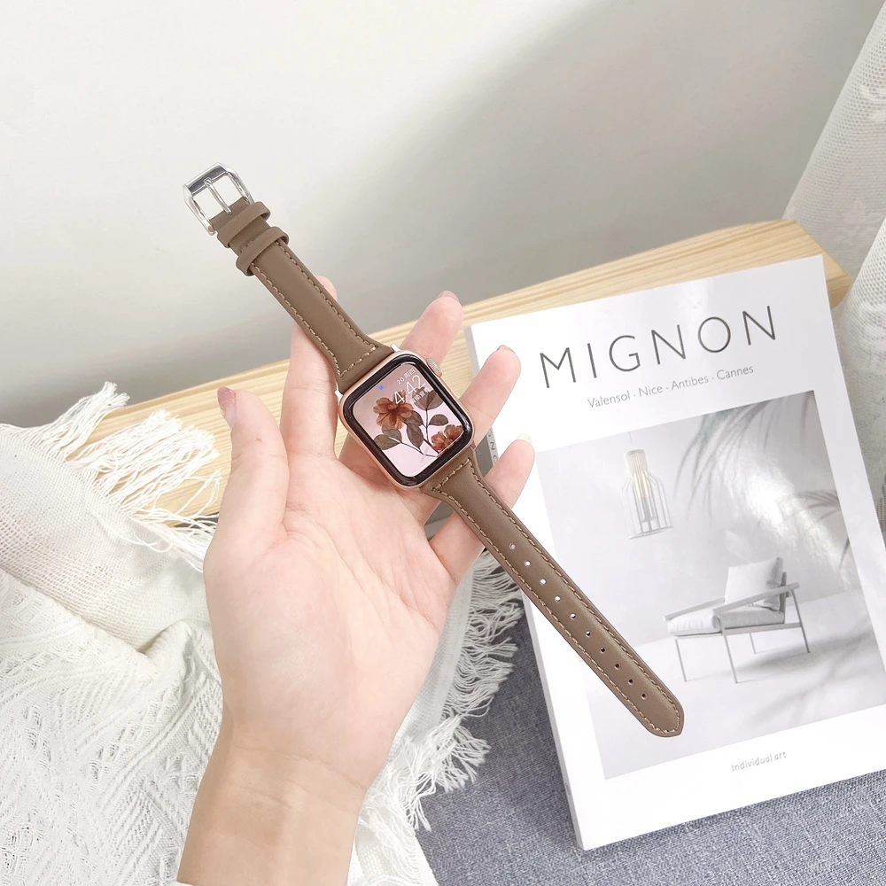 

Ремешок из натуральной кожи для Apple Watch Band 42/38 мм 40/44 мм 1 2 3 4 5 6 7 8se, спортивный браслет с пряжкой для iWatch, 41/45 мм, на запястье