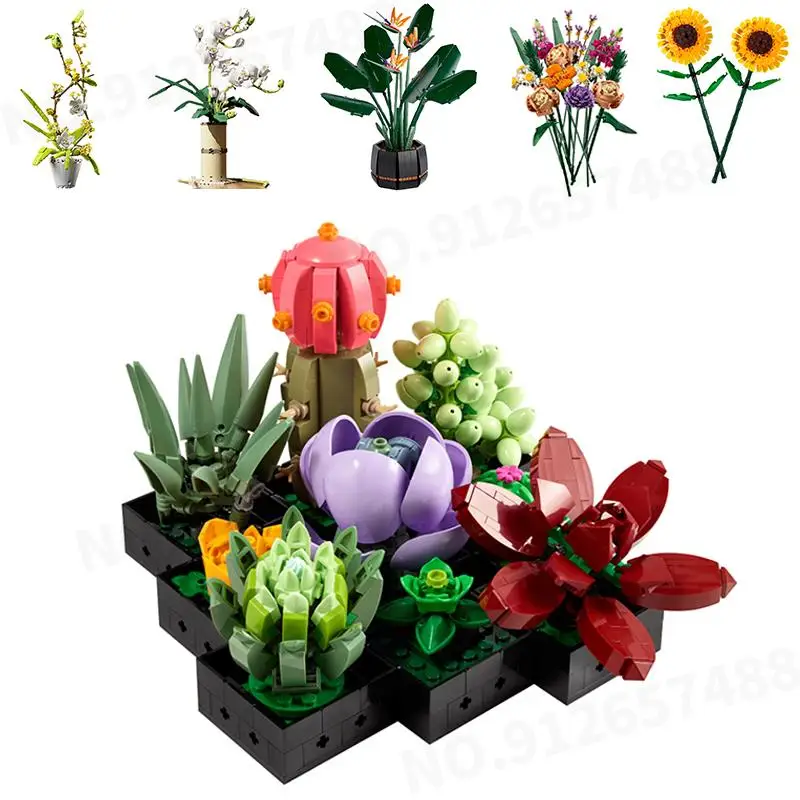 

Succulents Plants Bird Of Paradise Flowers Bouquets Plants Building Blocks Home Decor Bricks Toy Adults Gifts Compatible 10309