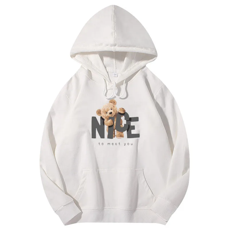 

Новая женская повседневная одежда, толстовки с принтом мишки, толстовка для девочек, топы из чистого хлопка с длинным рукавом, модная одежда...